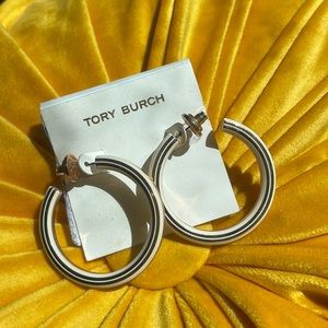 Tory Burch ivory/white rose gold hoops